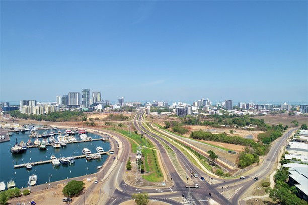 Aerial of Darwin City road, Garramilla Boulevard