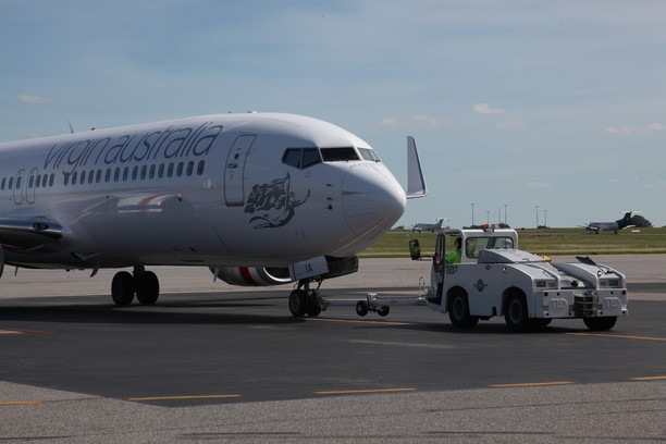 Virgin Australia plane taxiing at the Darwin International Airport