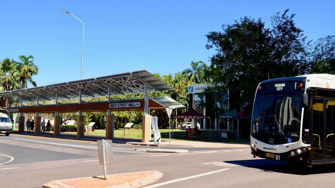 Bus at the Smith Street Mall bus stop in Darwin City