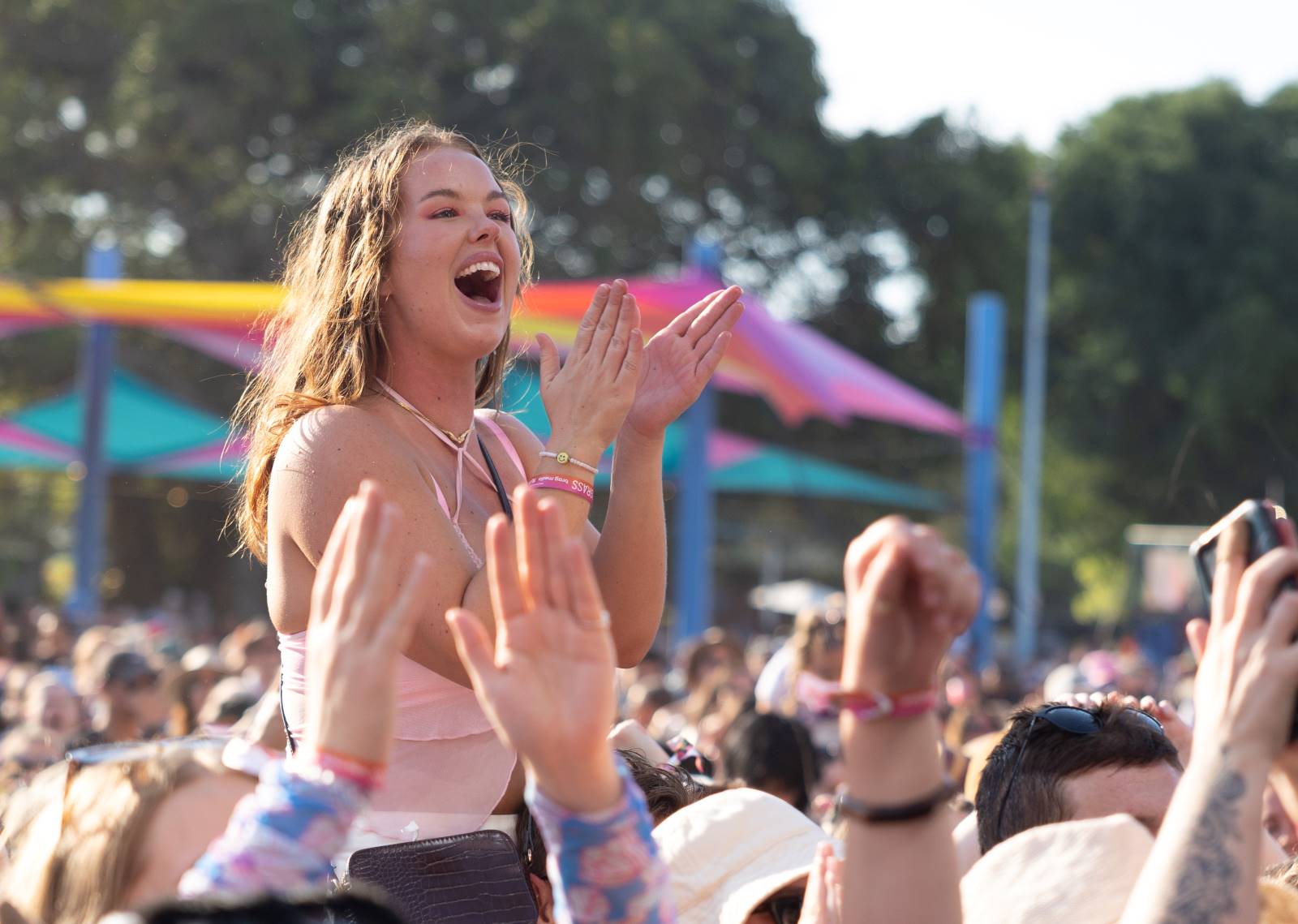 Woman cheering at Bass in the Grass Music Festival in Darwin