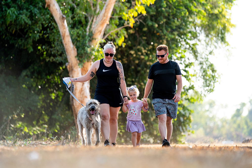 Darwin Family talking with pet